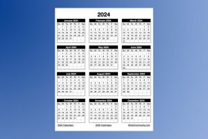 Portrait 2024 Yearly Calendar Numbers Template
