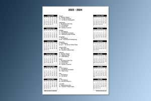 Portrait 2023-24 Yearly School Calendar Template with Center Information