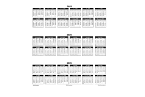 Portrait 2023-2025 Three Year Calendar Template
