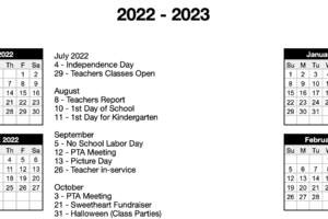 2022-2023 School Calendar with Center Notes