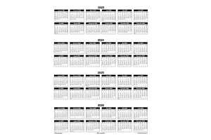 Portrait 2023-2026 Four Year Calendar Template