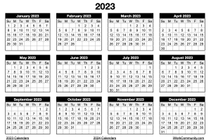 Landscape 2023 Yearly Calendar Numbers Template